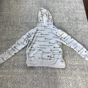 Girls XL Champion White Hoodie with Logo Print